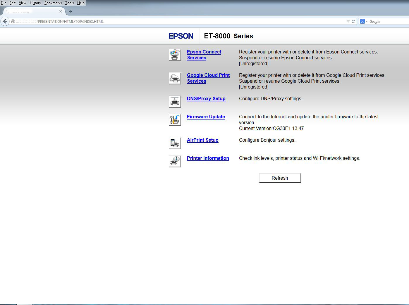 Portal web de la Epson ET-8500